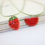 Load image into Gallery viewer, Miredo jewelry wholesale cute little strawberry watermelon clavicle necklace ceramic pendants twitter woven chain necklace #5182
