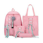Load image into Gallery viewer, 4Pcs/Set Ribbon Chain Bowknot Letter Mochila Canvas Backpack Travel Rucksacks Leisure Backpacks For Teenage Girls School Bagpack
