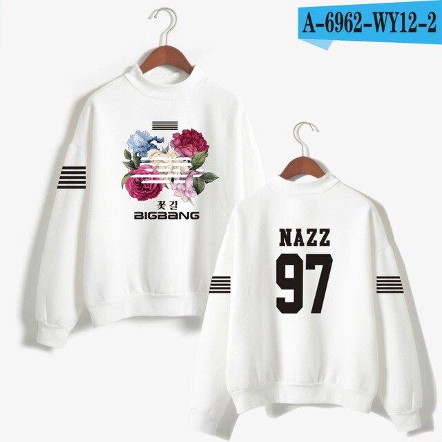 Kpop K-pop Korea Bigbang Flower Road Hoodie Sweatshirt Women Fashion Bigbang Female Fans Turtleneck Capless Sweatshirt Clothes