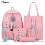 Load image into Gallery viewer, 4Pcs/Set Ribbon Chain Bowknot Letter Mochila Canvas Backpack Travel Rucksacks Leisure Backpacks For Teenage Girls School Bagpack
